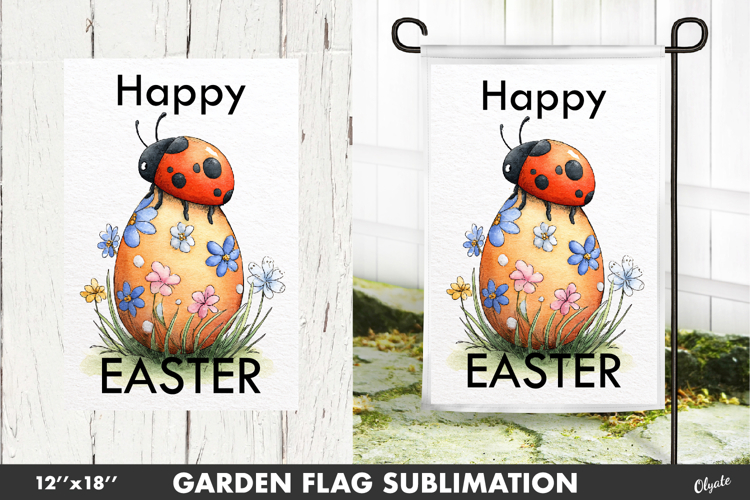 Easter Garden Flag PNG. Lady Bug Sublimation