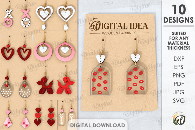 Valentine Drop Earrings Bundle Lasercut. Dangle Earrings SVG