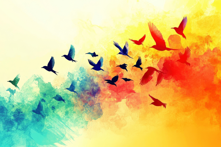 Watercolor Painting of Flying Birds Background Wallpaper