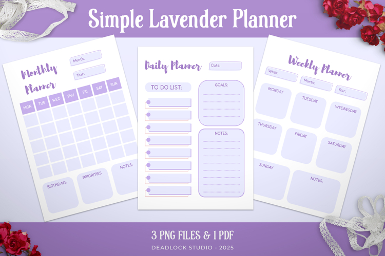 Simple Lavender Planner | Daily, Weekly & Monthly Planner