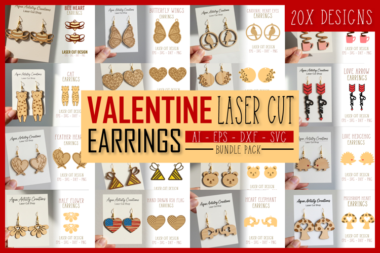 Valentines Laser Cut Earrings Bundle 20x SVG Designs