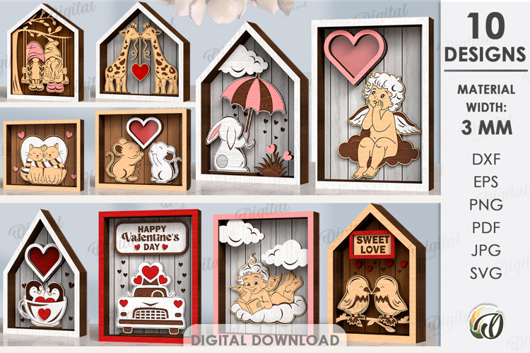 Valentine Layered Mini SIgns Bundle Lasercut. Valentine SVG