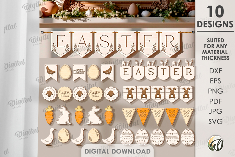 Easter Banners Bundle Laser Cut. Easter Garland SVG