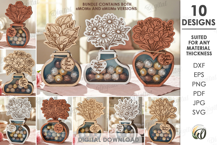 3D Candy holder vases Bundle Laser Cut. Mothers day gift