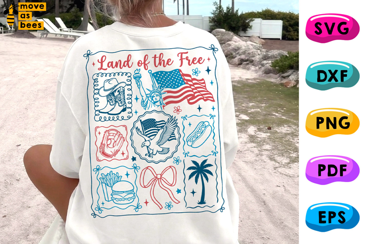 Land Of Free SVG, PNG,July 4th Preppy Independence Day Shirt
