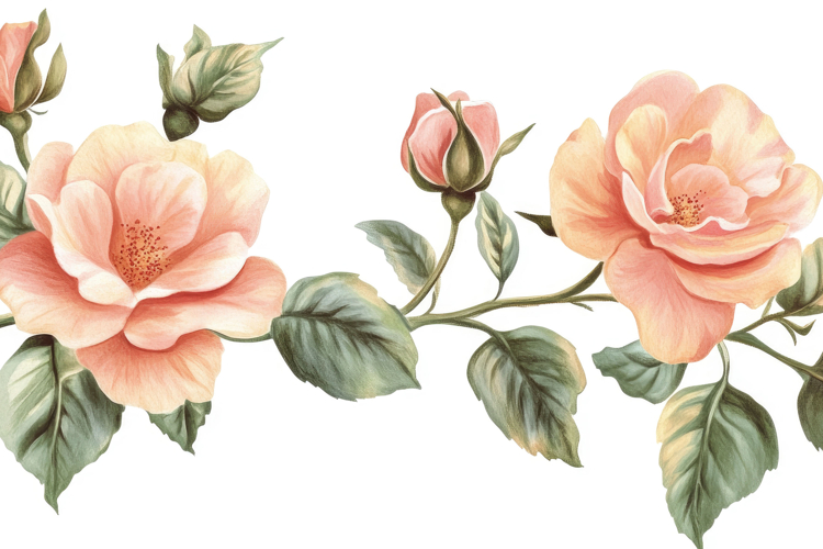 Watercolor Pink Rose With Leaves Background