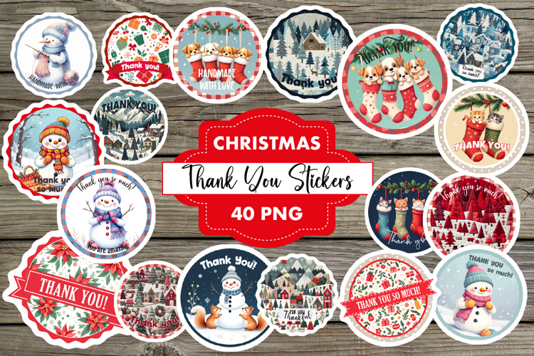 Thank You Stickers Bundle. Christmas Sticker PNG