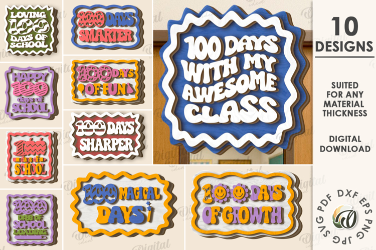 100th Days of School Signs Bundle Laser Cut. School SVG