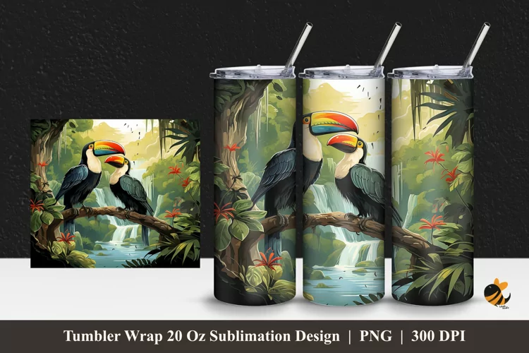 Wild Toucans Tumbler Wrap Sublimation Design 1