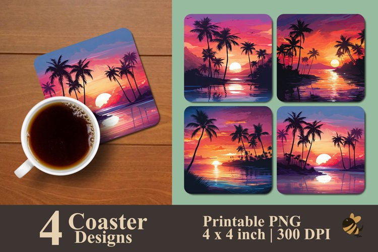 Sunset Beach Coaster Sublimation Designs example image 1