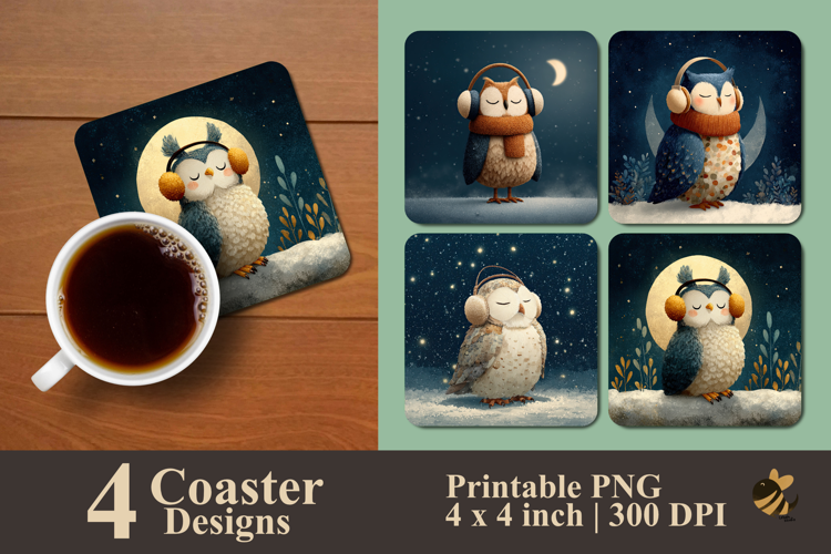 Winter Sleeping Owl Coaster Sublimation Design