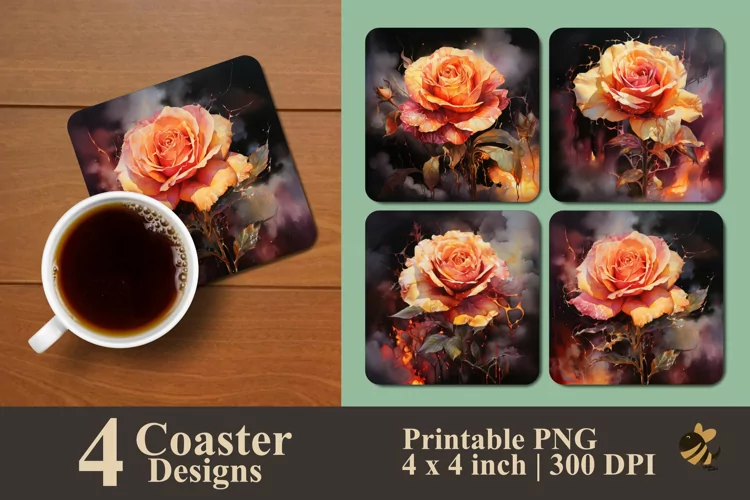 Burning Rose Coaster Sublimation Designs