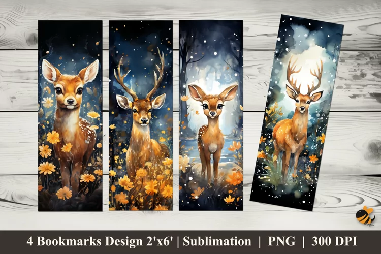 Winter Deer Bookmarks Sublimation Design