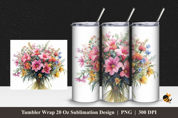 Valentines Flowers Tumbler Wrap Sublimation Design 1