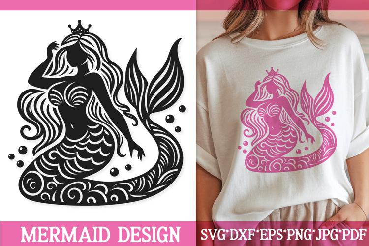 Mermaid Princess SVG Cut File| Beautiful Silhouette PNG.