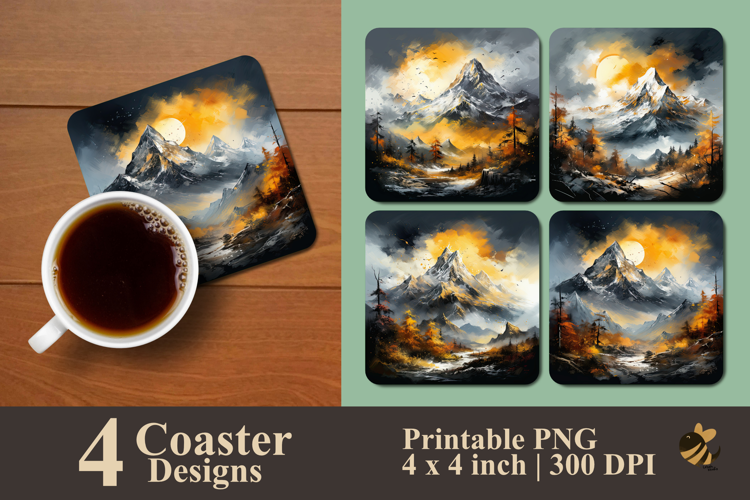 Mountain Scene Coaster Sublimation Design