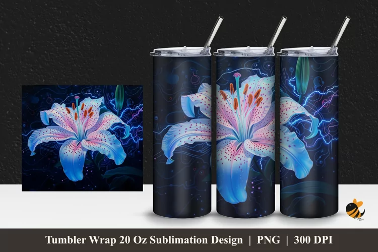Blue Lilies Tumbler Wrap Sublimation Design 1