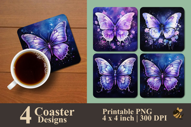 Lavender Butterfly Coaster Sublimation Design