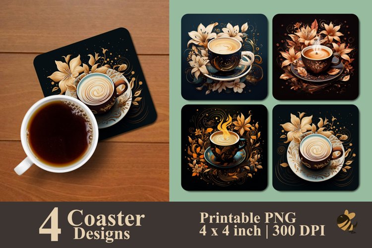 Coffee Cup With Floral Coaster Sublimation Designs example image 1