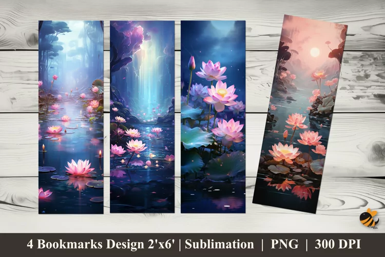 Natural Pink Lotus Bookmarks Sublimation Design