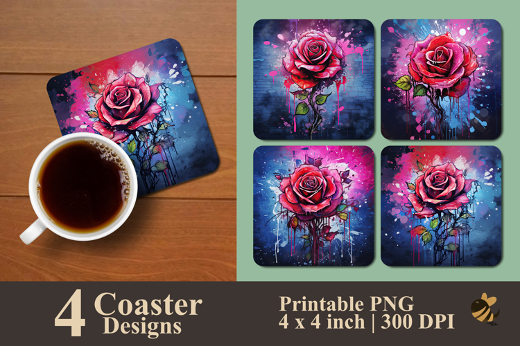 Rose With Effect Coaster Sublimation Design