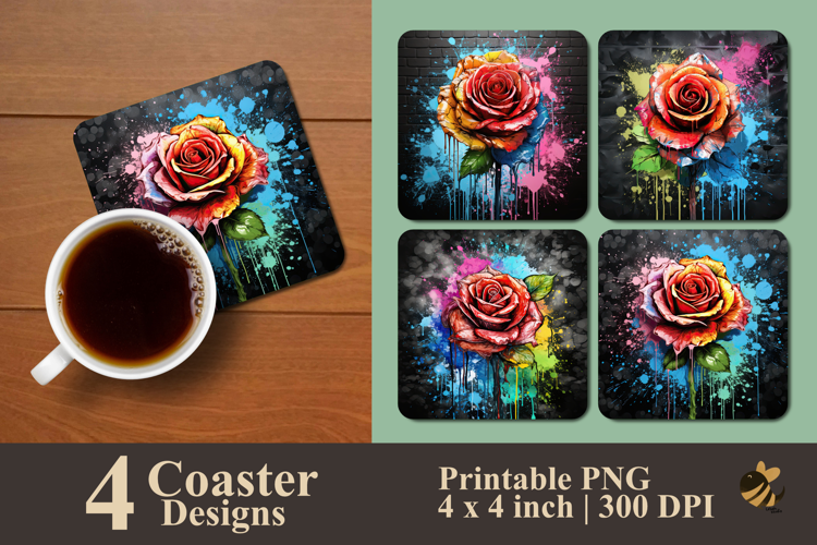 Rose And Ink Splash Coaster Sublimation Design