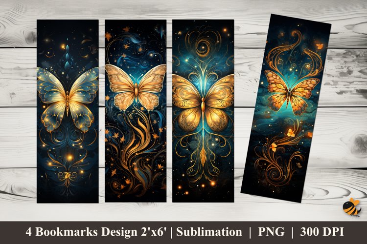 Golden Butterfly Bookmarks Sublimation Design