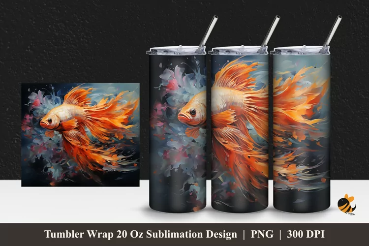 Realistic Betta Tumbler Wrap Sublimation Design 1