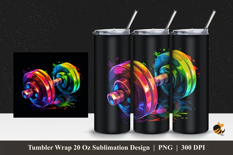 Colorful Dumbell Tumbler Wrap Sublimation Design 1