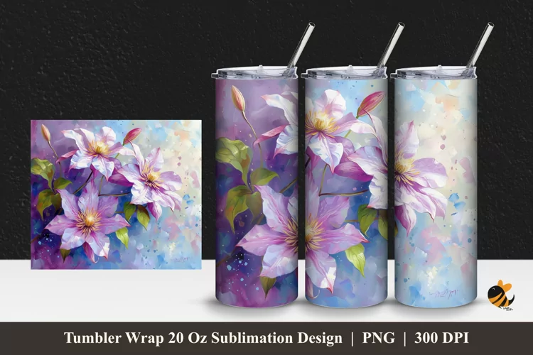 Clematis Flower Tumbler Wrap Sublimation Design 1