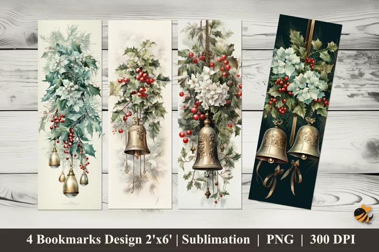 Cherry and Bells Bookmarks Sublimation Design