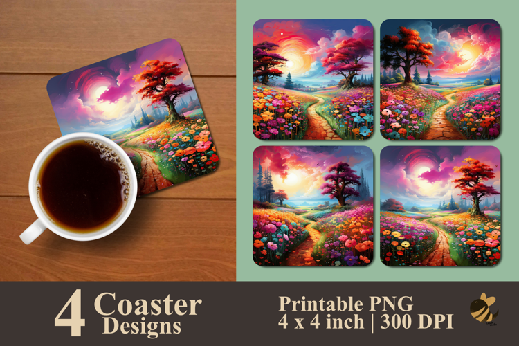 Sunset Blooming Path Coaster Sublimation Design