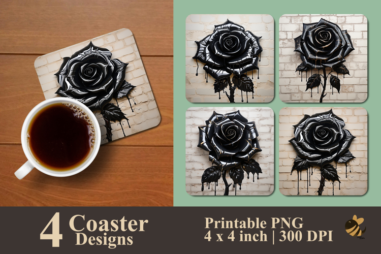 Black Crystal Rose Coaster Sublimation Design