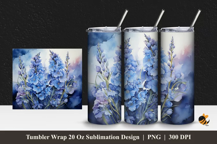 Delphinium Flowers Tumbler Wrap Sublimation Design 1