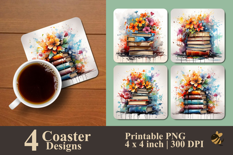 Book And Flower Coaster Sublimation Design