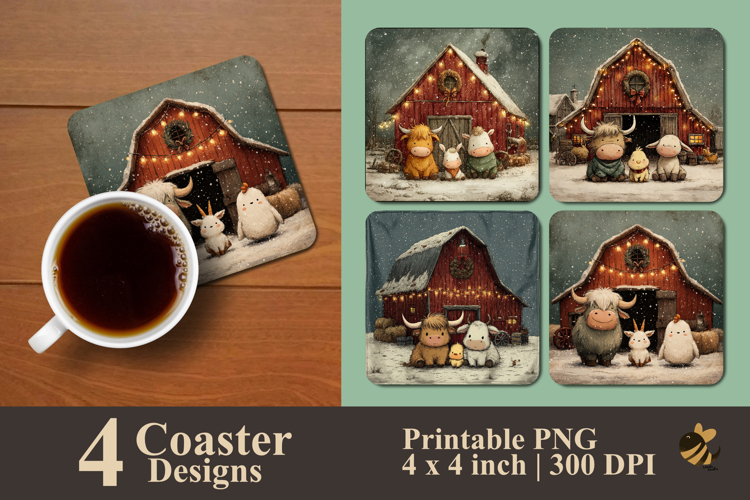 Cute Animals On The Farm Coaster Sublimation Design