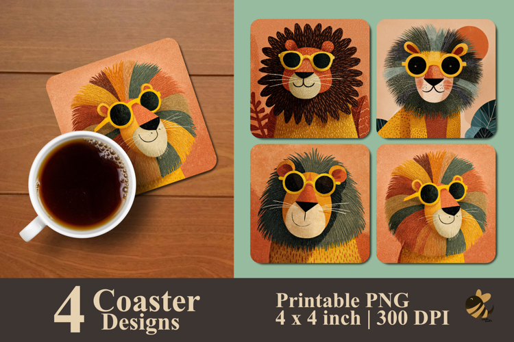 Whimsical Funky Lion Coaster Sublimation Design