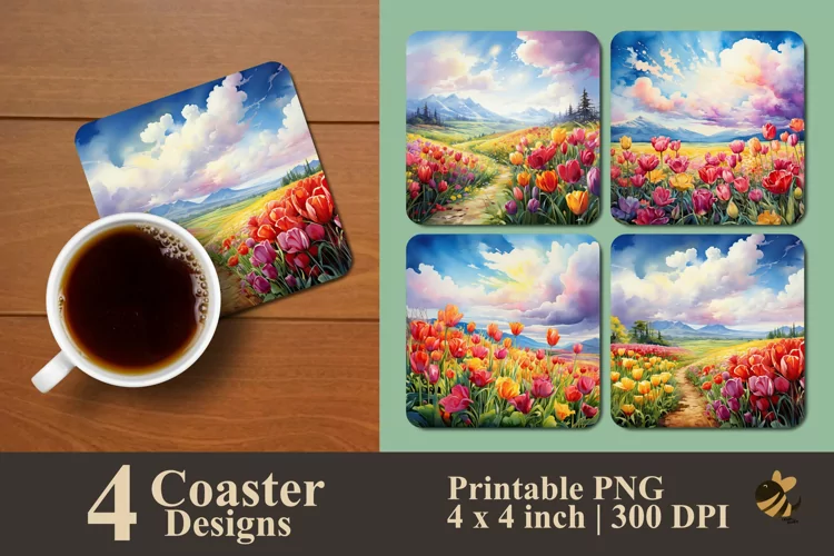 Tulip In A Meadow Coaster Sublimation Designs