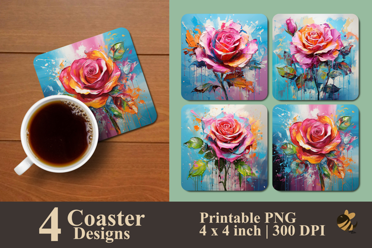 Painting Rose With Texture Coaster Sublimation Design