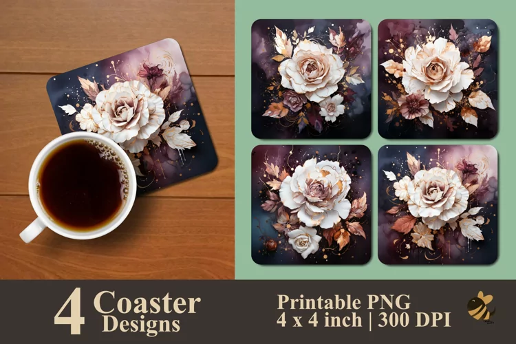 Painting Blooming Rose Coaster Sublimation Designs