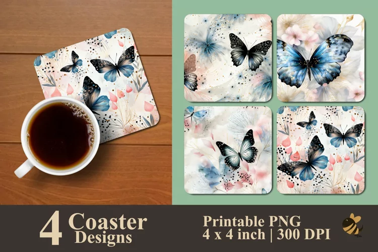 Artistic Butterflies Coaster Sublimation Designs