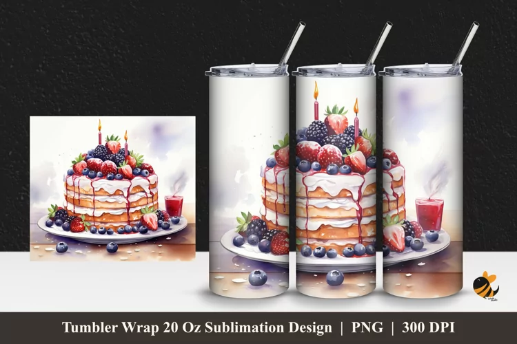 Watercolor Cake Tumbler Wrap Sublimation Design 1