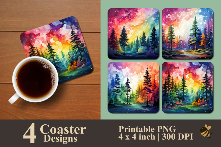 Colorful Pine Forest Coaster Sublimation Design example image 1