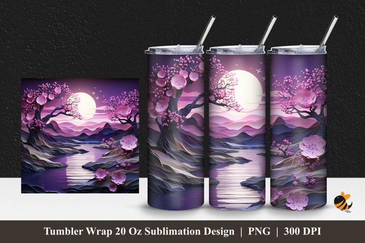 Sakura At Night Tumbler Wrap Sublimation Design 1