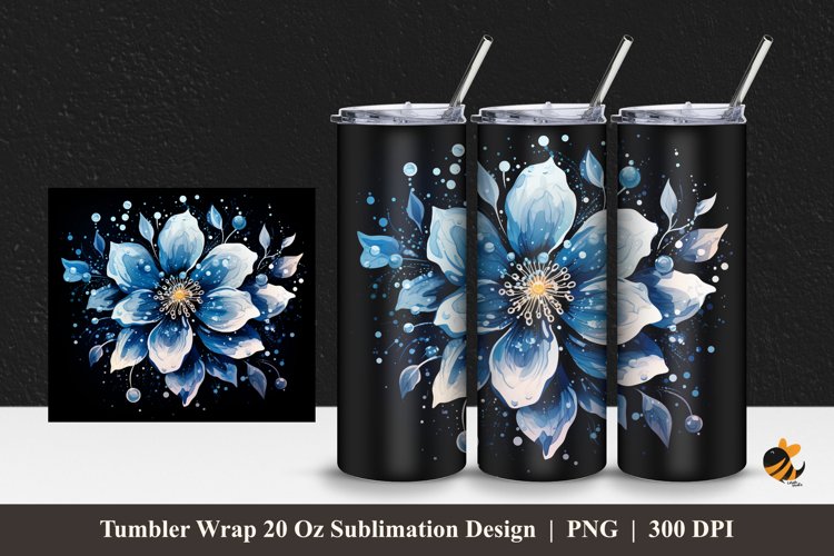 Fantasy Snowy Flower Tumbler Wrap Sublimation Design 1 example image 1