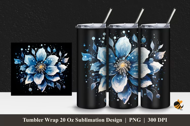 Fantasy Snowy Flower Tumbler Wrap Sublimation Design 1