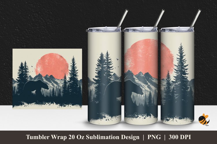 Bear In The Forest Tumbler Wrap Sublimation Design 1