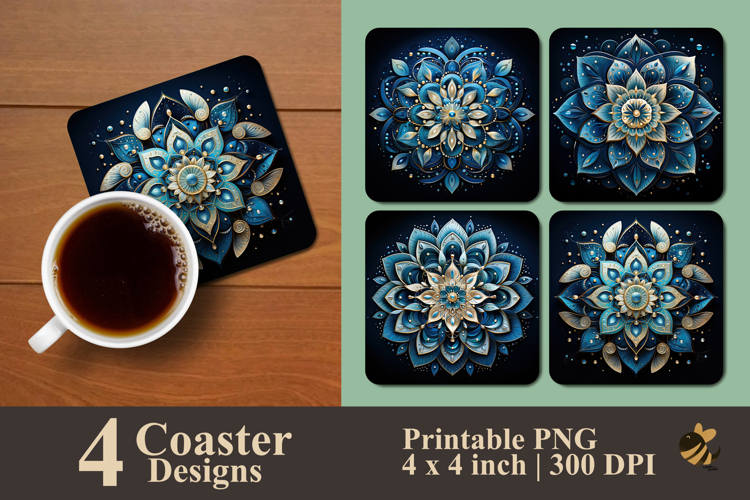 Mandala Mystic Blue Coaster Sublimation Design