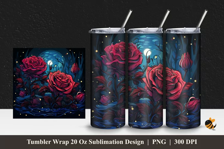 Midnight Rose Tumbler Wrap Sublimation Design 1
