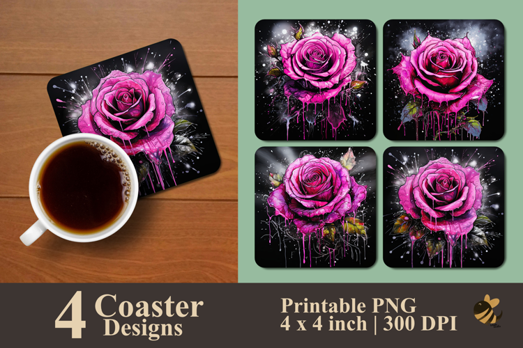 Shocking Pink Rose Coaster Sublimation Design